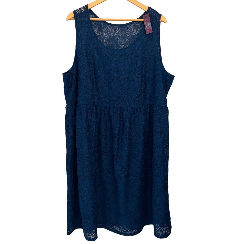 Lane‎ Bryant Lace Dress Womens 24 Blue NWT Sleeveless Fit Flare Cocktail 18185